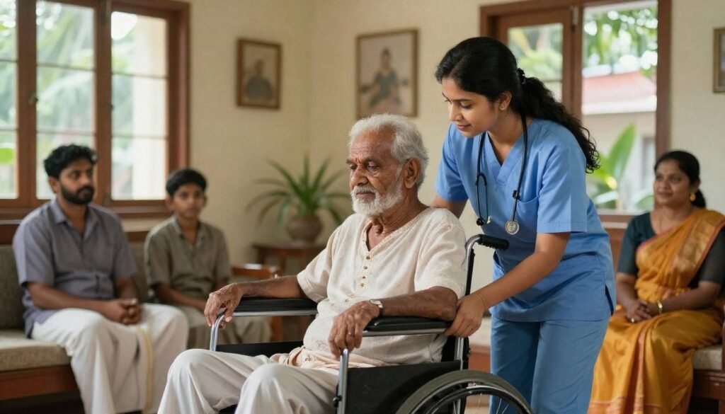 Home nursing care for stroke patients with mobility support and wheelchair assistance during recovery.