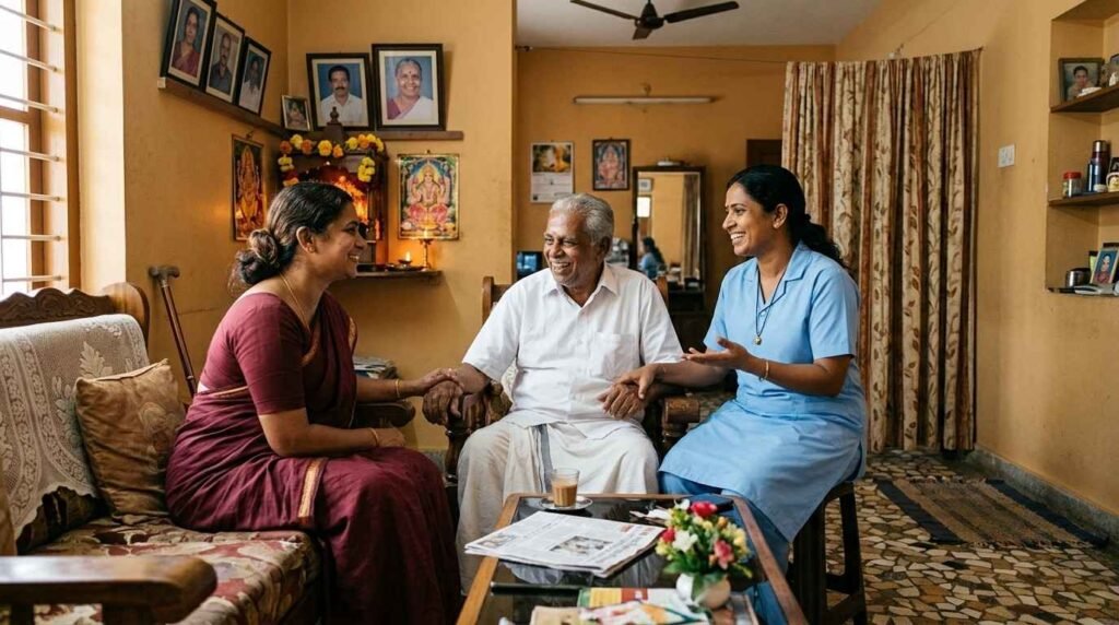 Questions about language and cultural fit for a home nurse, ensuring clear communication, cultural understanding, and comfortable interactions with elderly patients and families.