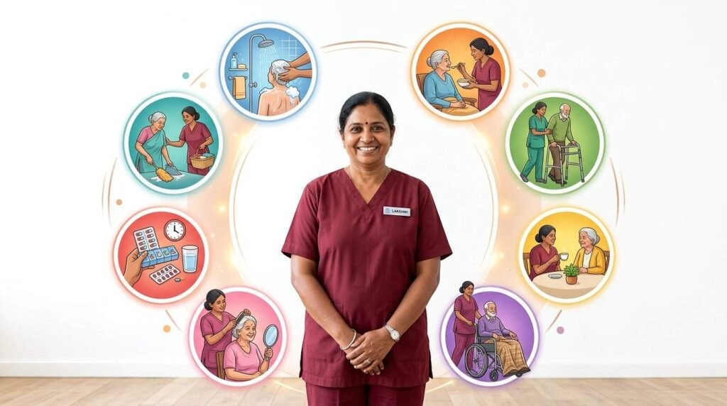 What a caretaker is and what they do – caregiver assisting elderly individuals with daily activities, companionship, mobility support, personal care, and emotional well-being at home.
